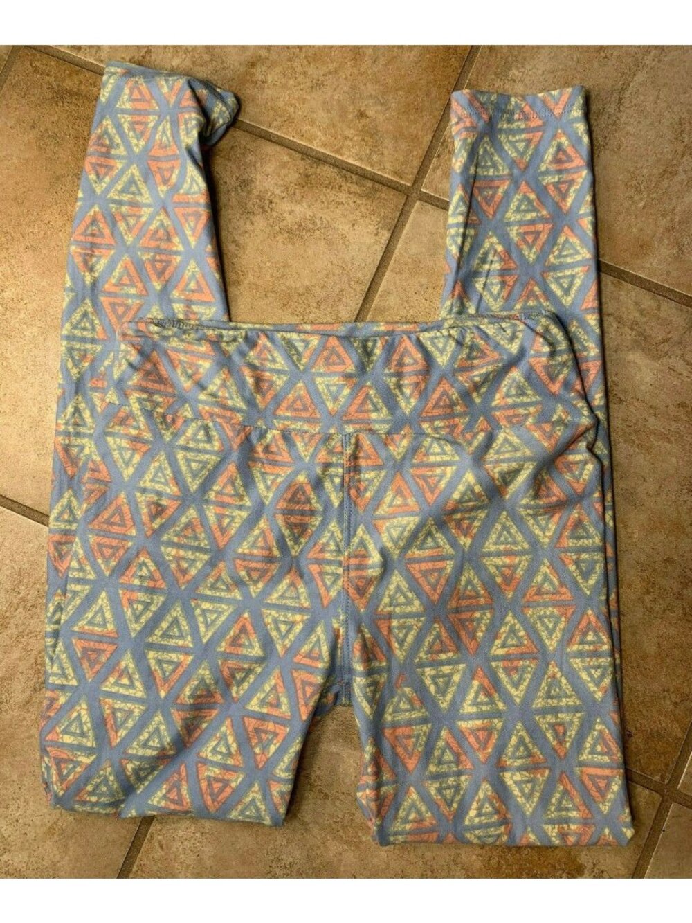 Lularoe Women Leggings OS One Size Light Blue Geometric Stretch Pants U8-38